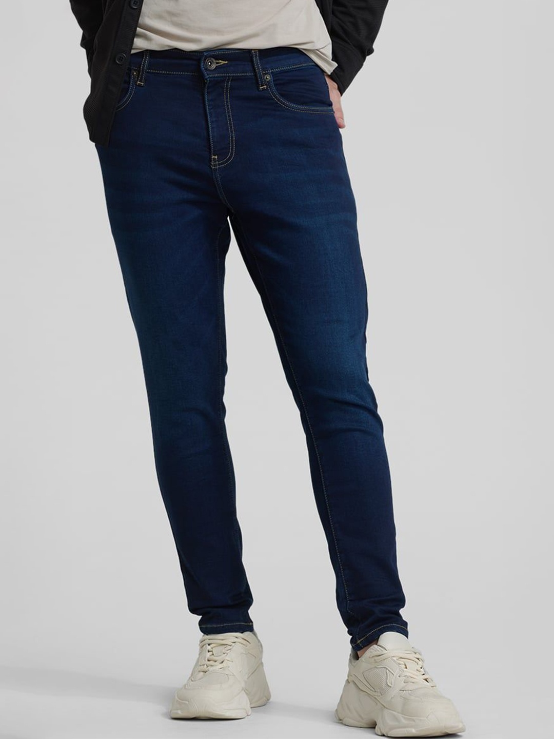 

Snitch Men Narrow Skinny Fit Light Fade Stretchable Jeans, Navy blue