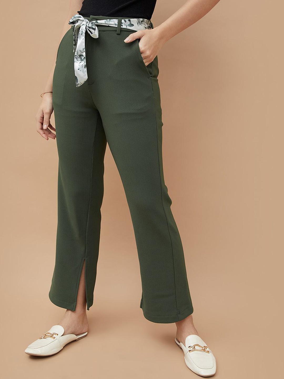 

CODE by Lifestyle Women Mid-Rise Regular Trousers, Olive