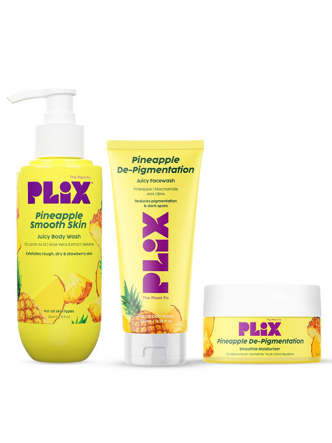 

PLIX THE PLANT FIX Pineapple Bath & Body Trio with Niacinamide, Yellow