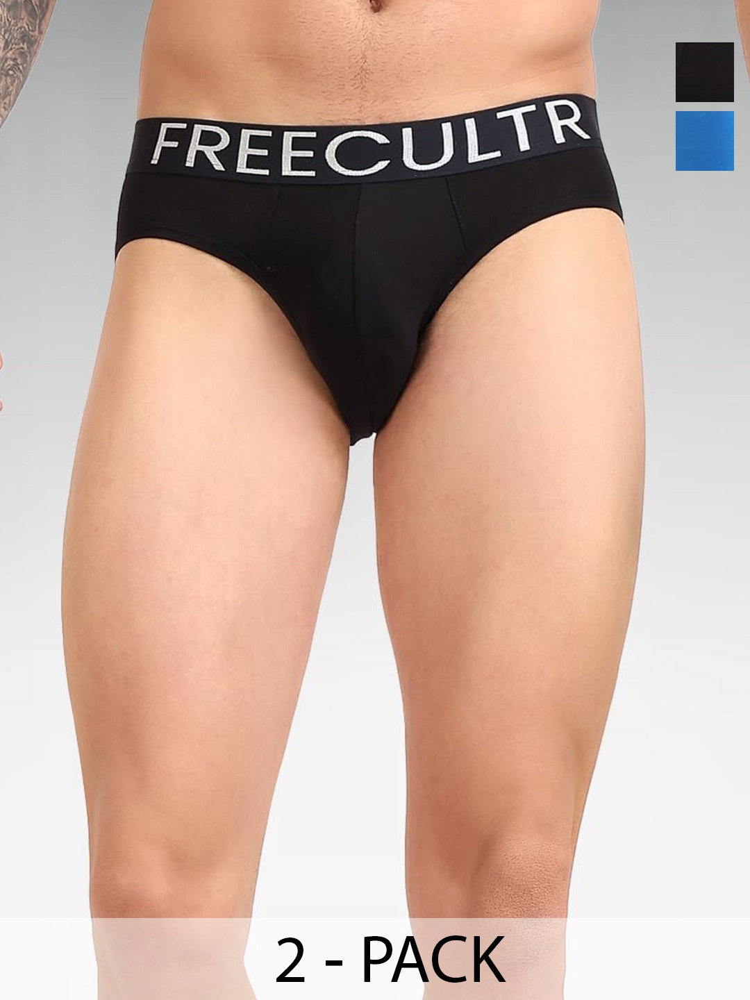 

FREECULTR Men Pack Of 2 Cotton MidRise Anti Bacterial Basic Briefs, Black