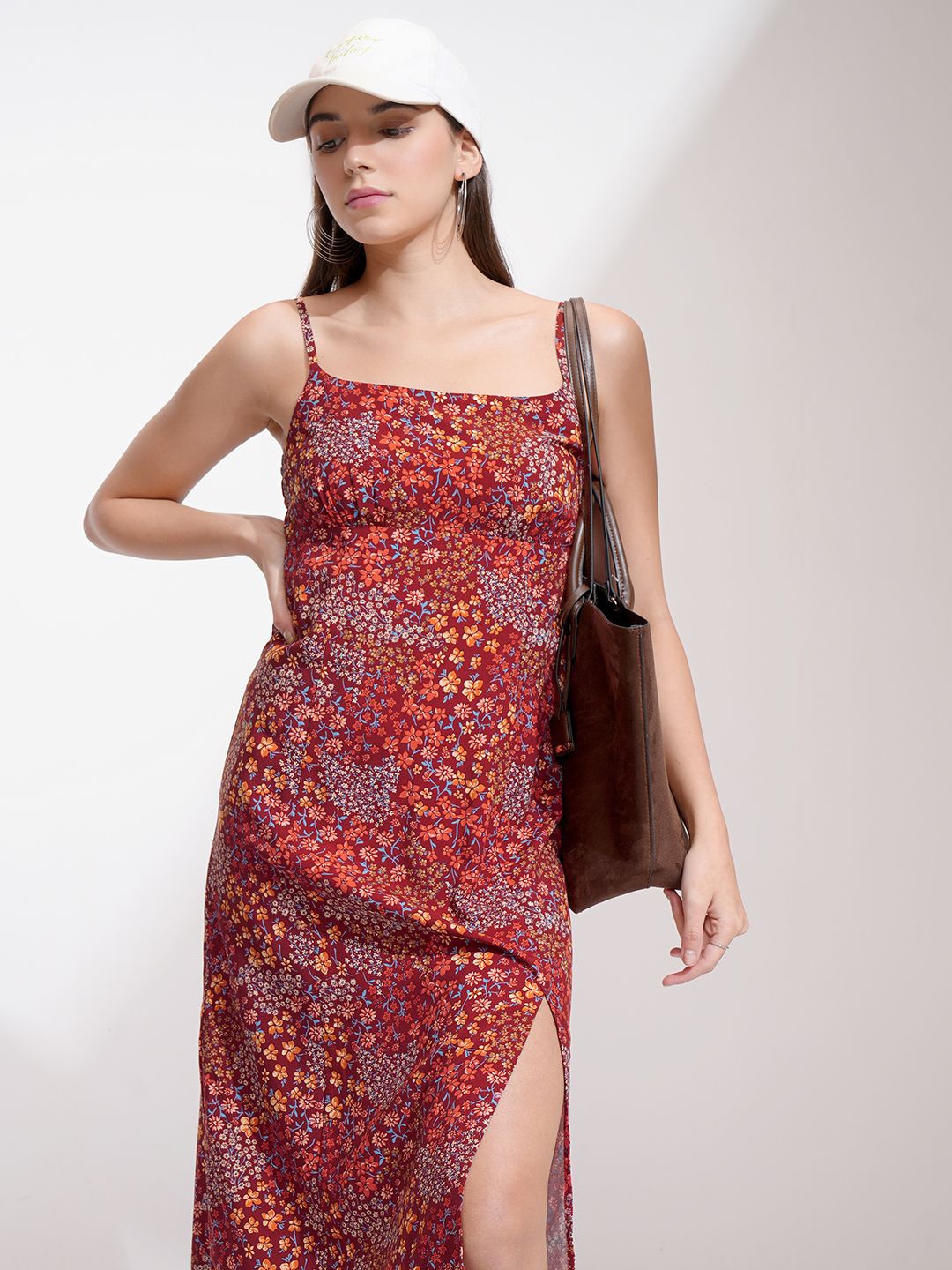 

ESPYR By Tokyo Talkies Women Floral Printed Midi Dress, Maroon