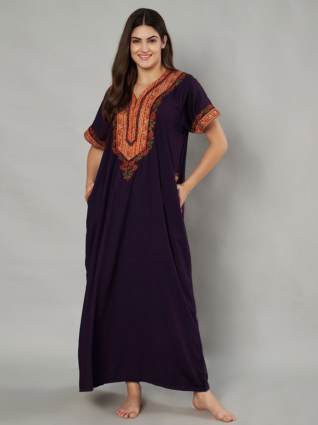 

KOI SLEEPWEAR Women Embroidered Maxi Nightdress, Purple