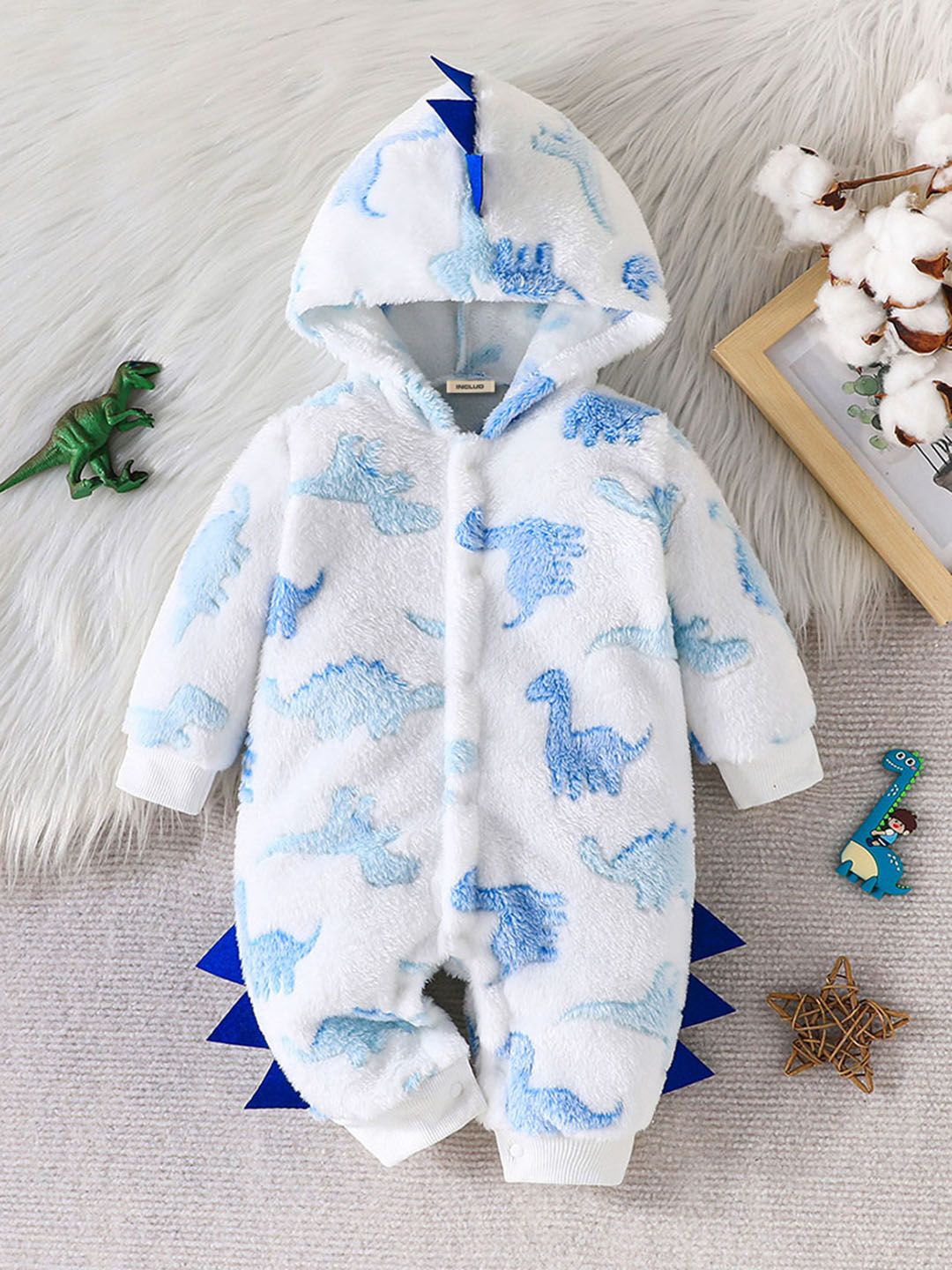 

INCLUD Infant Boys Printed Hooded Rompers, White