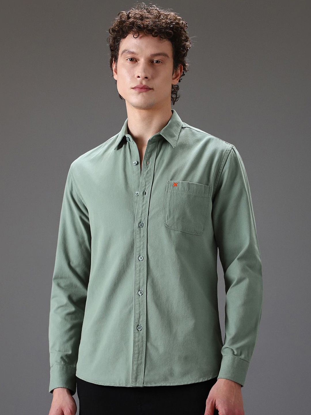 

Banana Club Men Classic Slim Fit Opaque Casual Shirt, Green