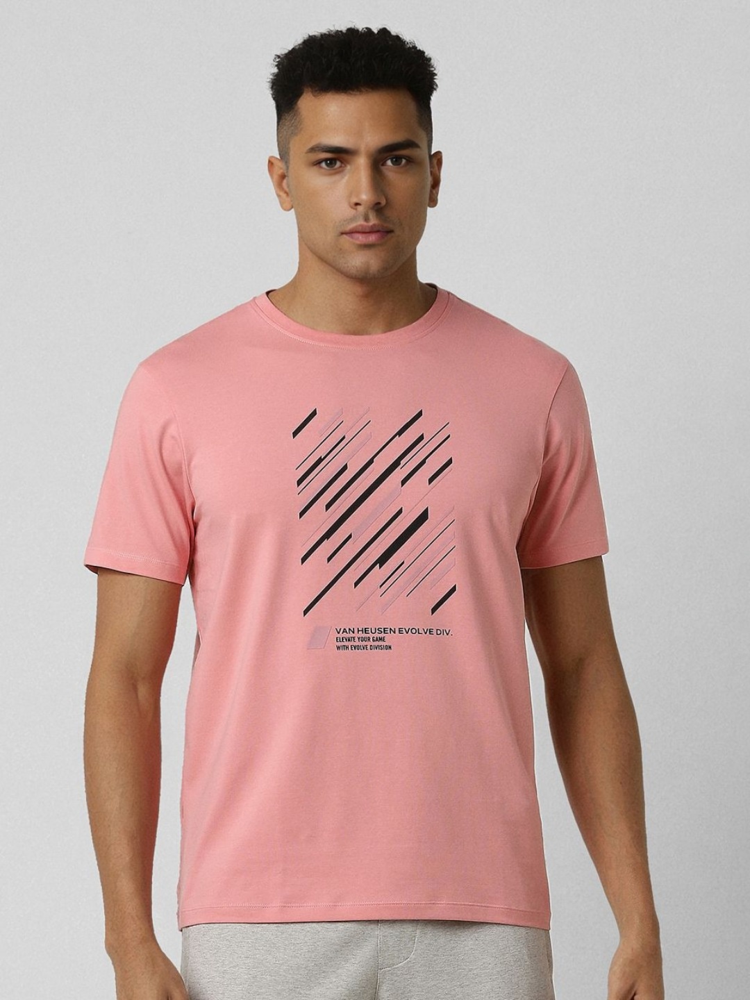 

Van Heusen Flex Men Graphic Printed Round Neck Cotton Slim Fit T-shirt, Pink