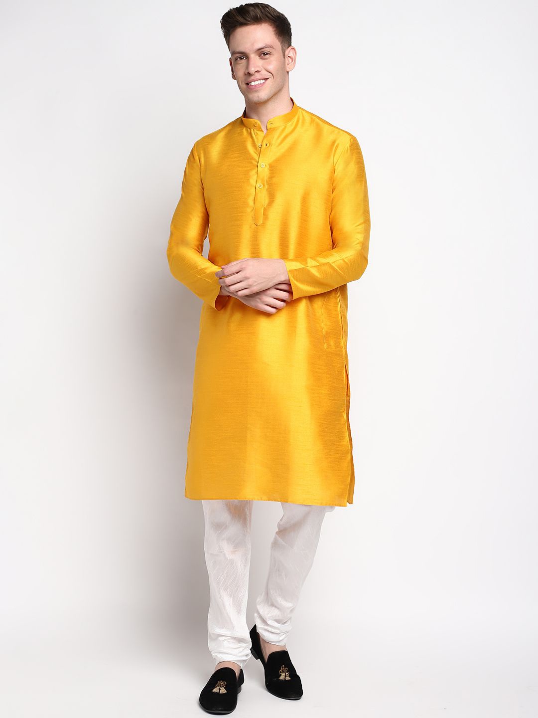 

DEVOILER Mandarin Collar Straight Kurta, Yellow