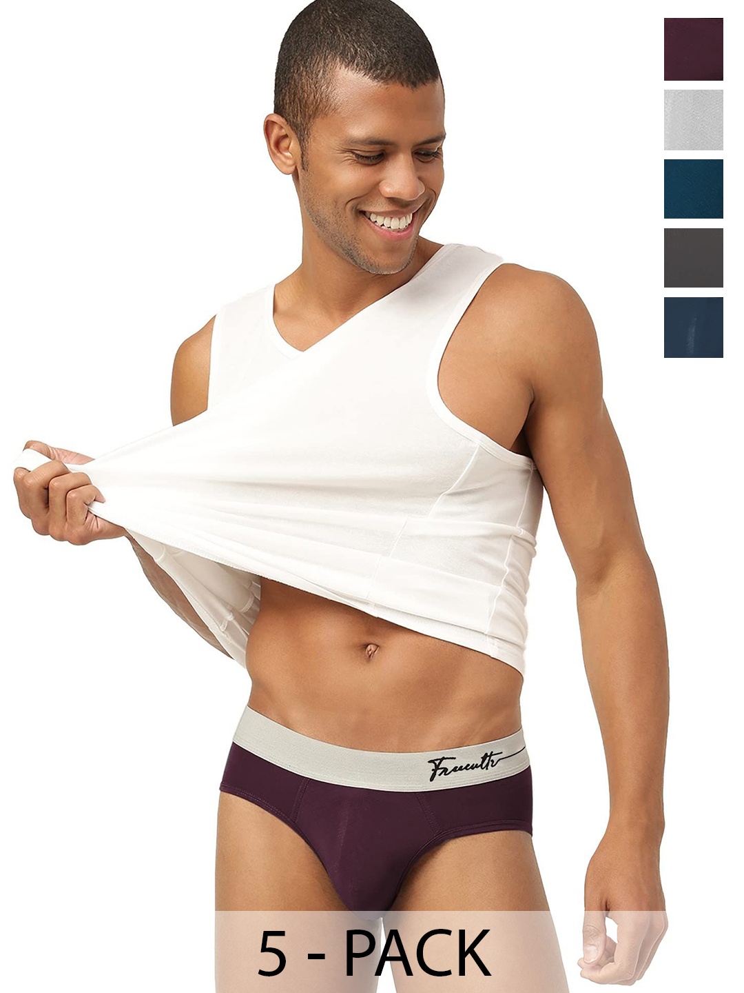 

FREECULTR Men Pack Of 5 Anti Bacterial Ribbed Basic Briefs, Grey
