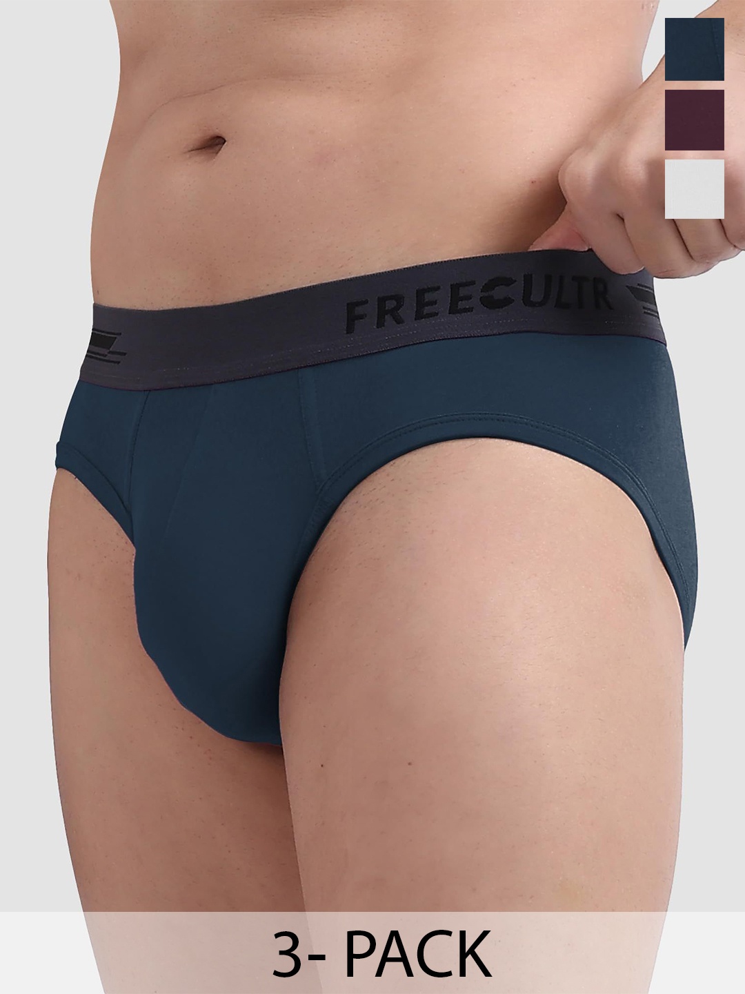 

FREECULTR Pack Of 3 Men Anti Bacterial Ribbed Basic Briefs, White