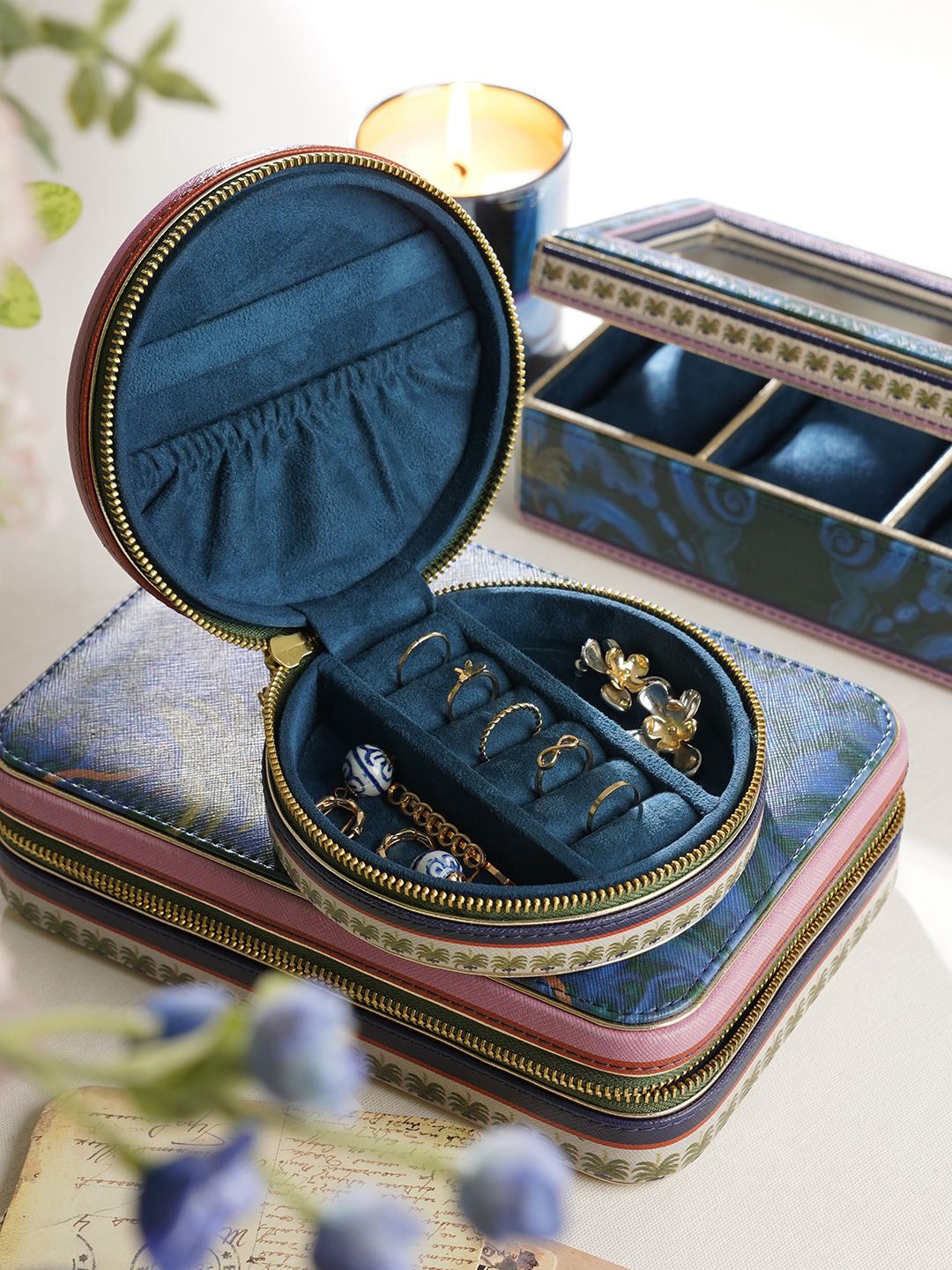 

Pure Home and Living Blue & Green Printed Jewellery Organiser