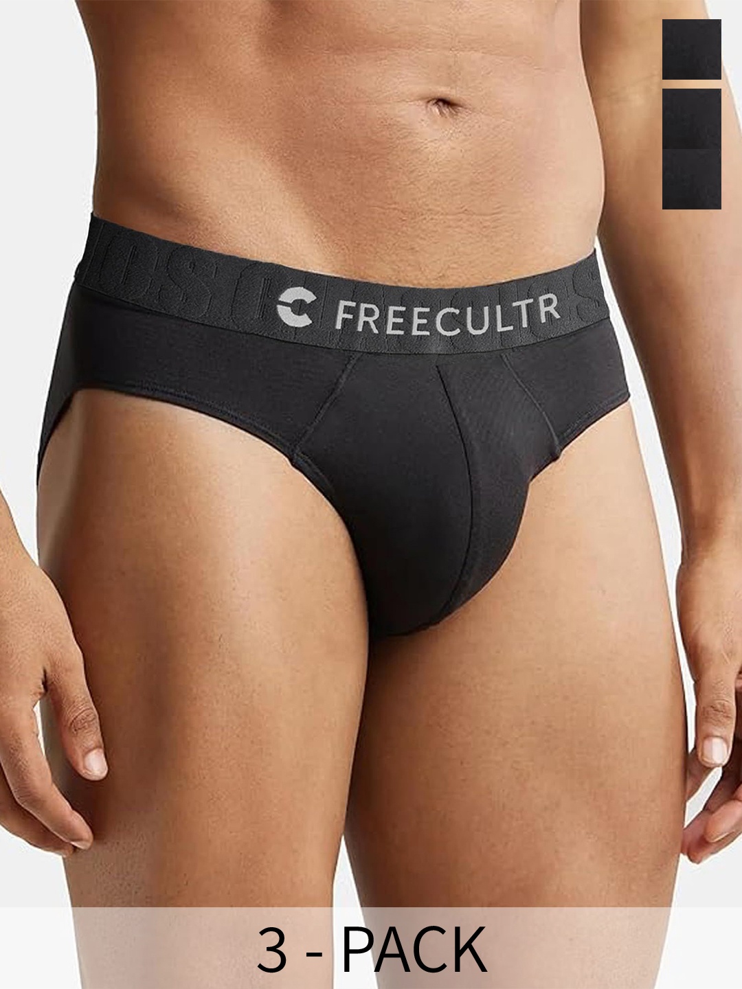 

FREECULTR Men Pack Of 3 Anti Bacterial Micromodal Basic Briefs, Black