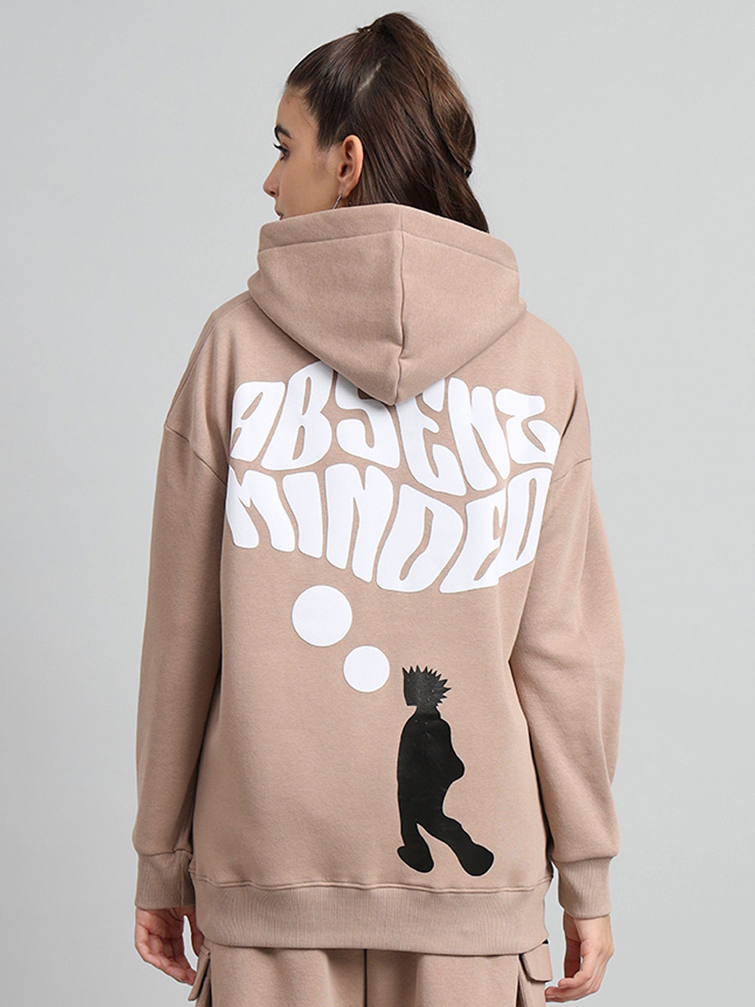 

GRIFFEL Women Long Sleeves Typography Printed Hood Sweatshirt, Cream