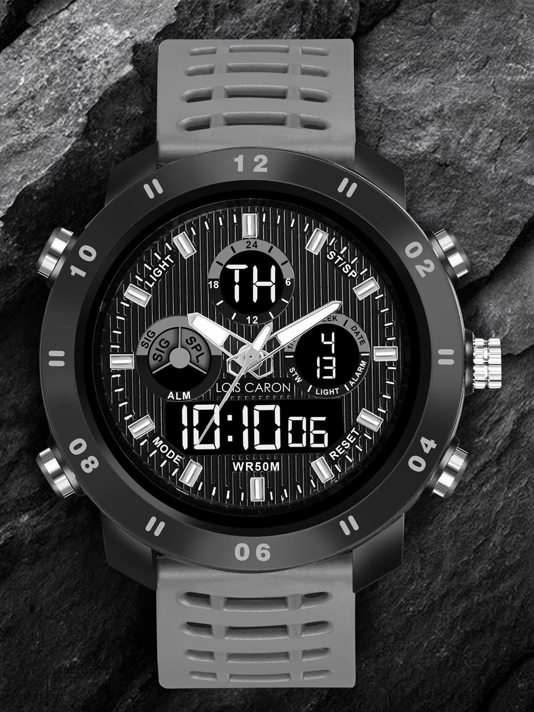 

LOIS CARON Men Dial & Textured Straps Analogue and Digital Watch LCDA8011, Grey