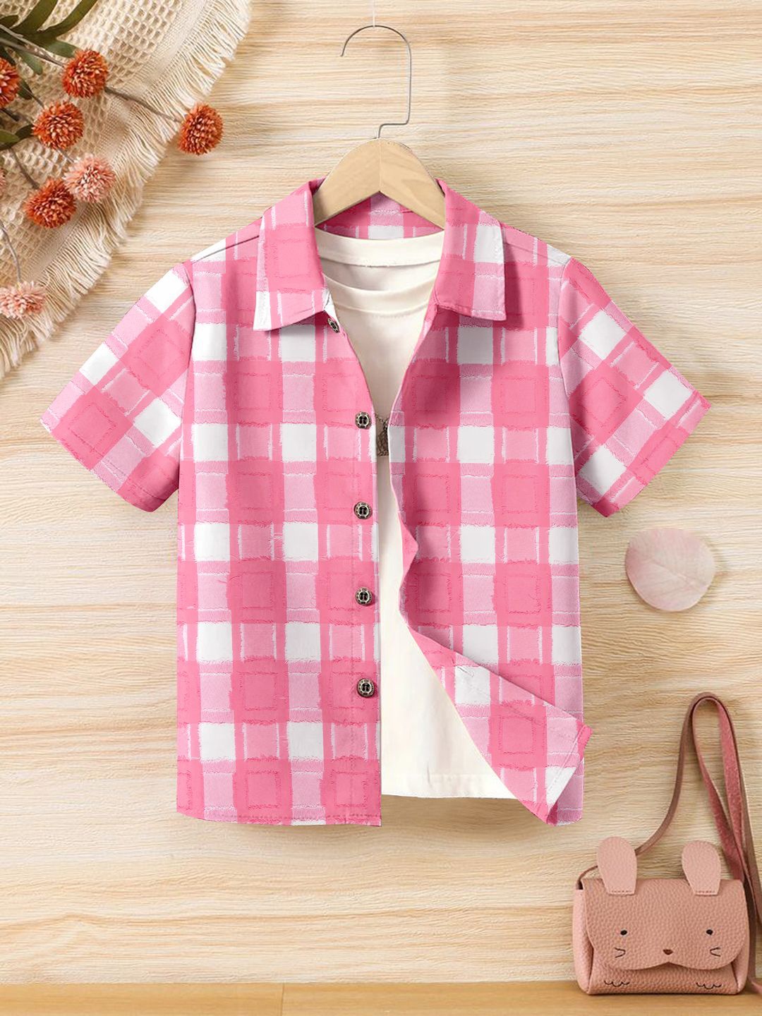 

BAESD Boys Premium Cutaway Collar Checked Cotton Casual Shirt, Pink