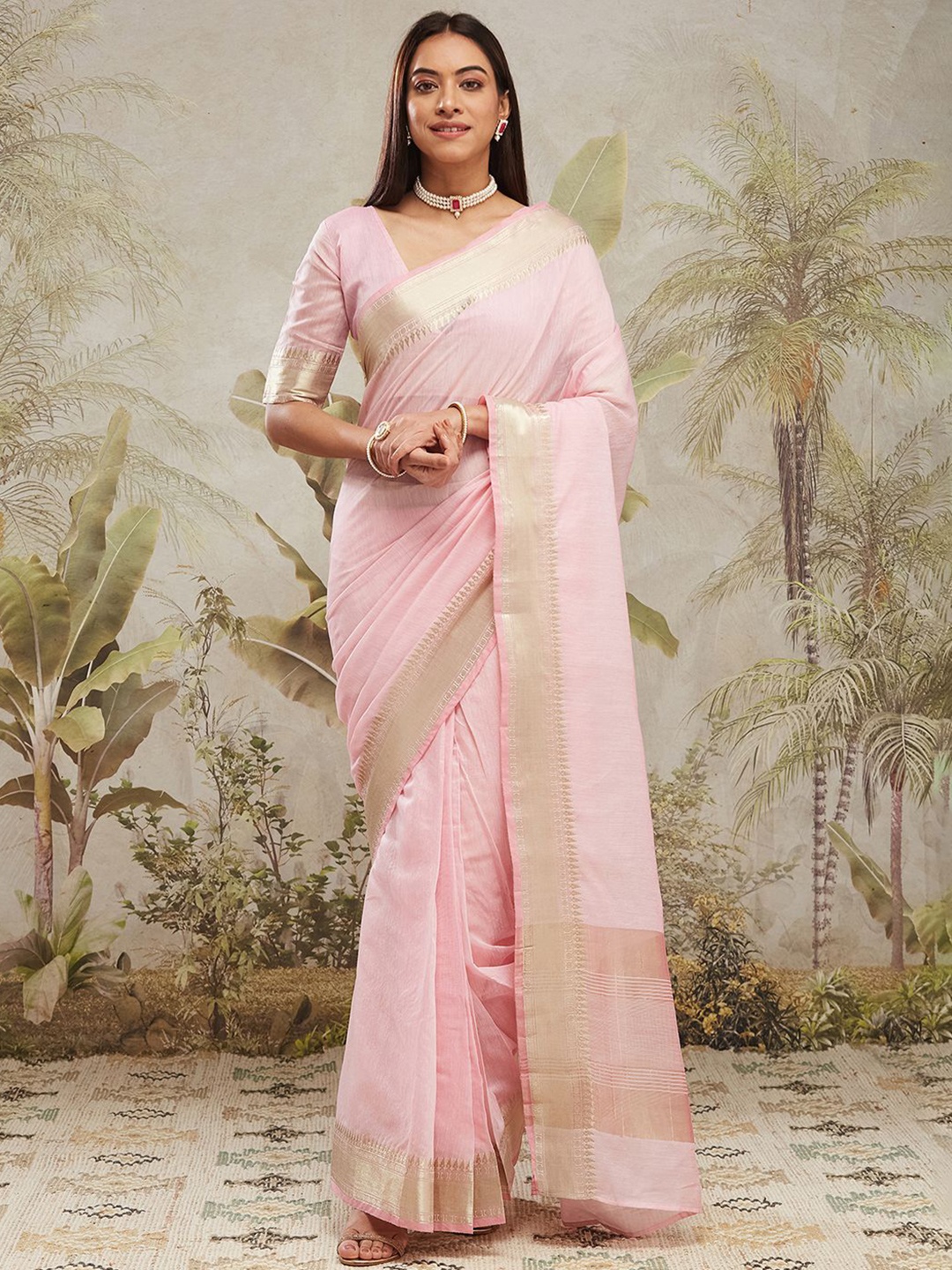 

RACHNA Woven Design Zari Chanderi Saree, Pink