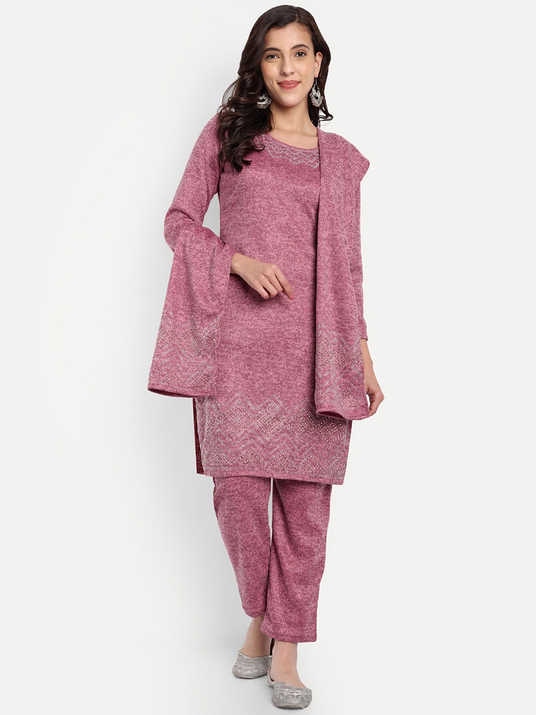 

FNOCKS Women Regular Kurta with Palazzos & With Dupatta, Pink