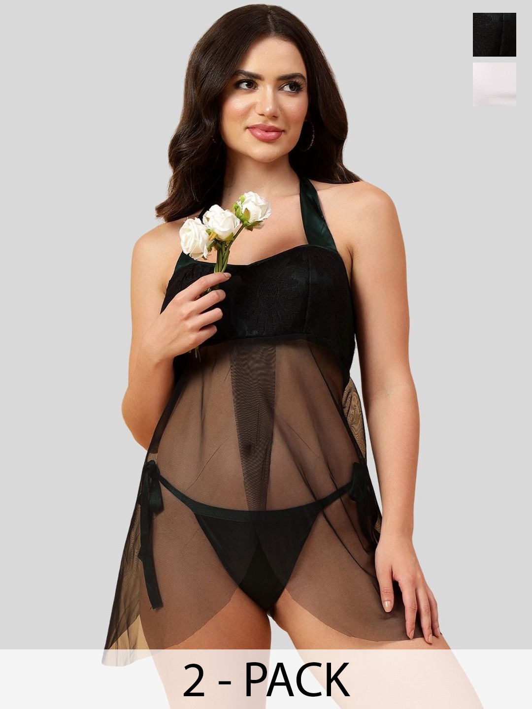 

Velvi FIGURE Women Halter Neck Baby Doll, Black