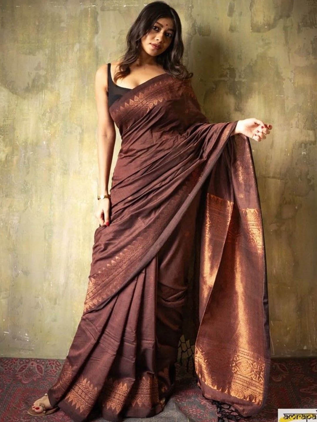 

S.K.C Woven Design Zari Banarasi Saree, Coffee brown