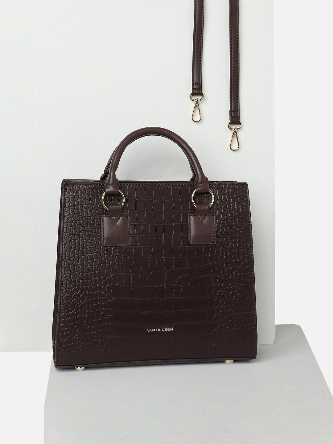 

Van Heusen Woman Textured Structured Handheld Bag, Brown