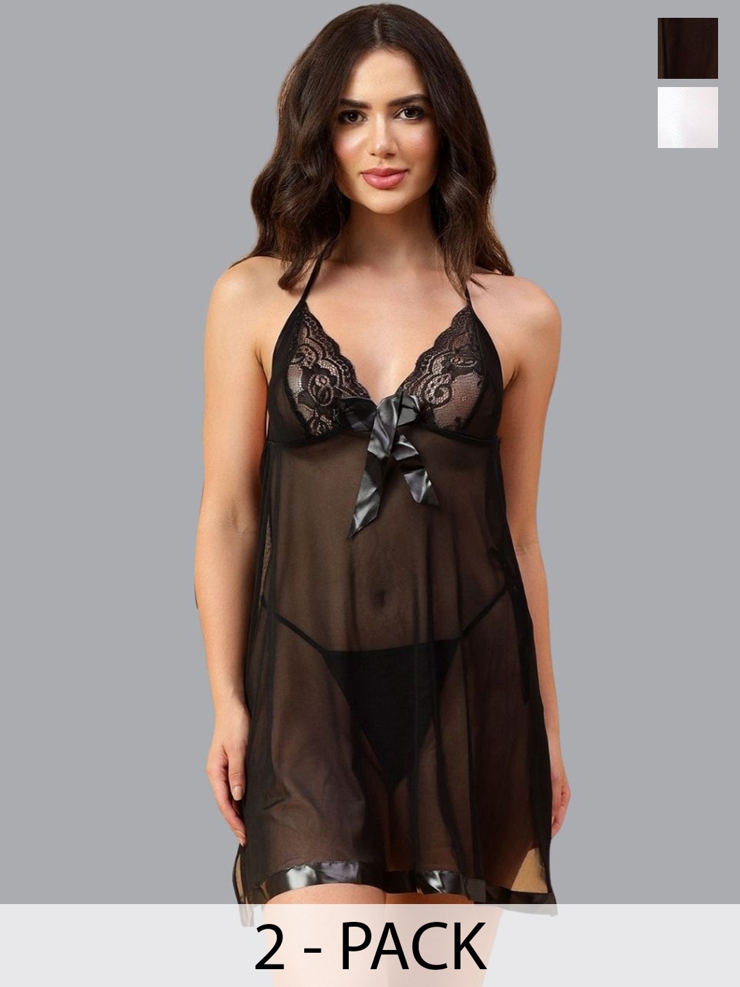 

Velvi FIGURE Pack Of 2 Baby Doll Nighty and Sleepwear Set, Black