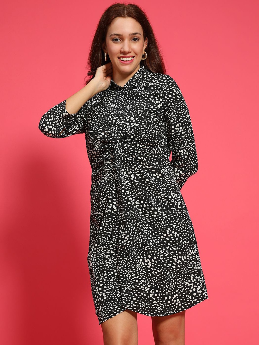 

Oxolloxo Floral Print Crepe Fit & Flare Dress, Black