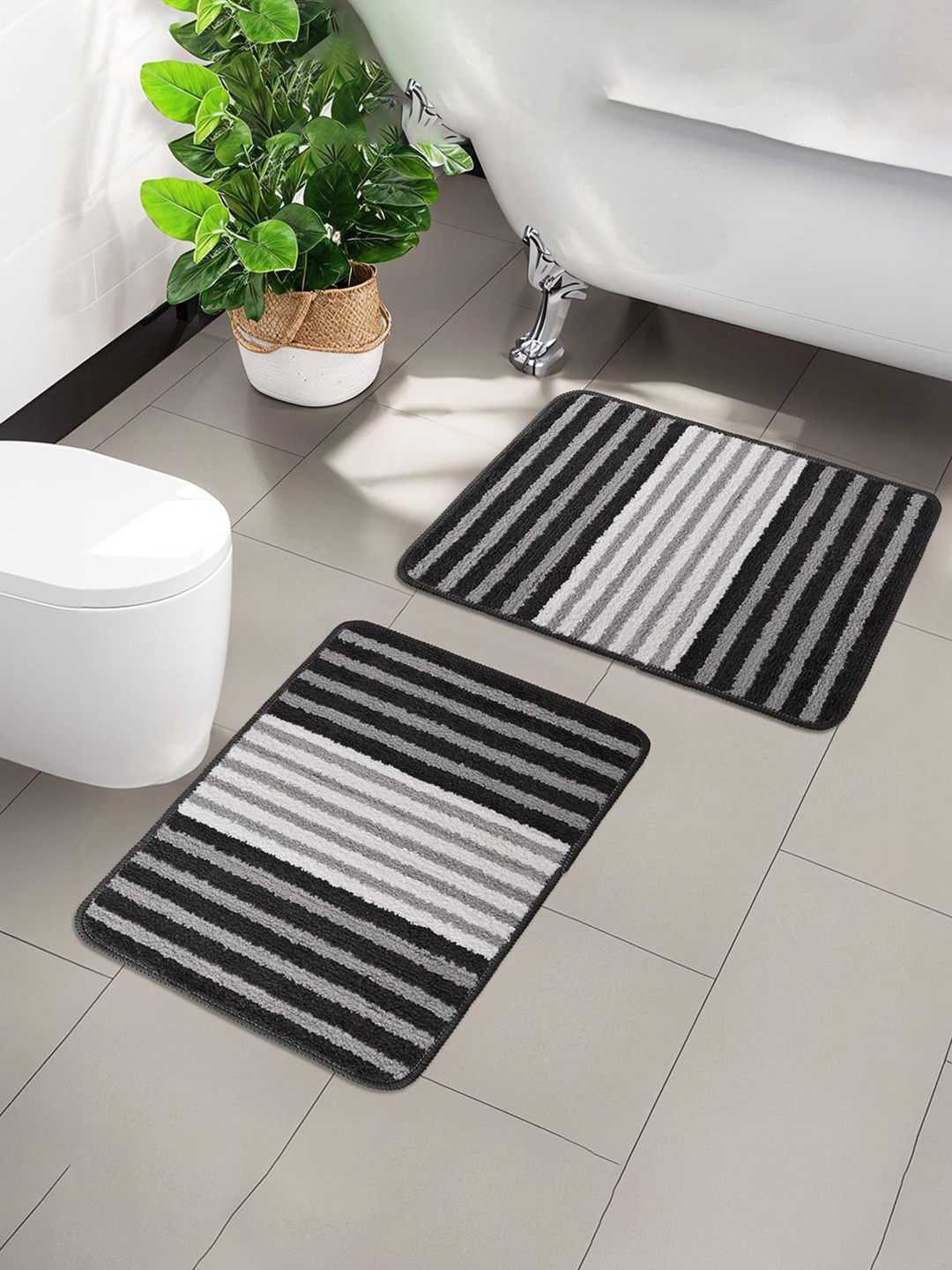 

Kuber Industries Grey & Black 6 Pieces Textured Striped Doormats