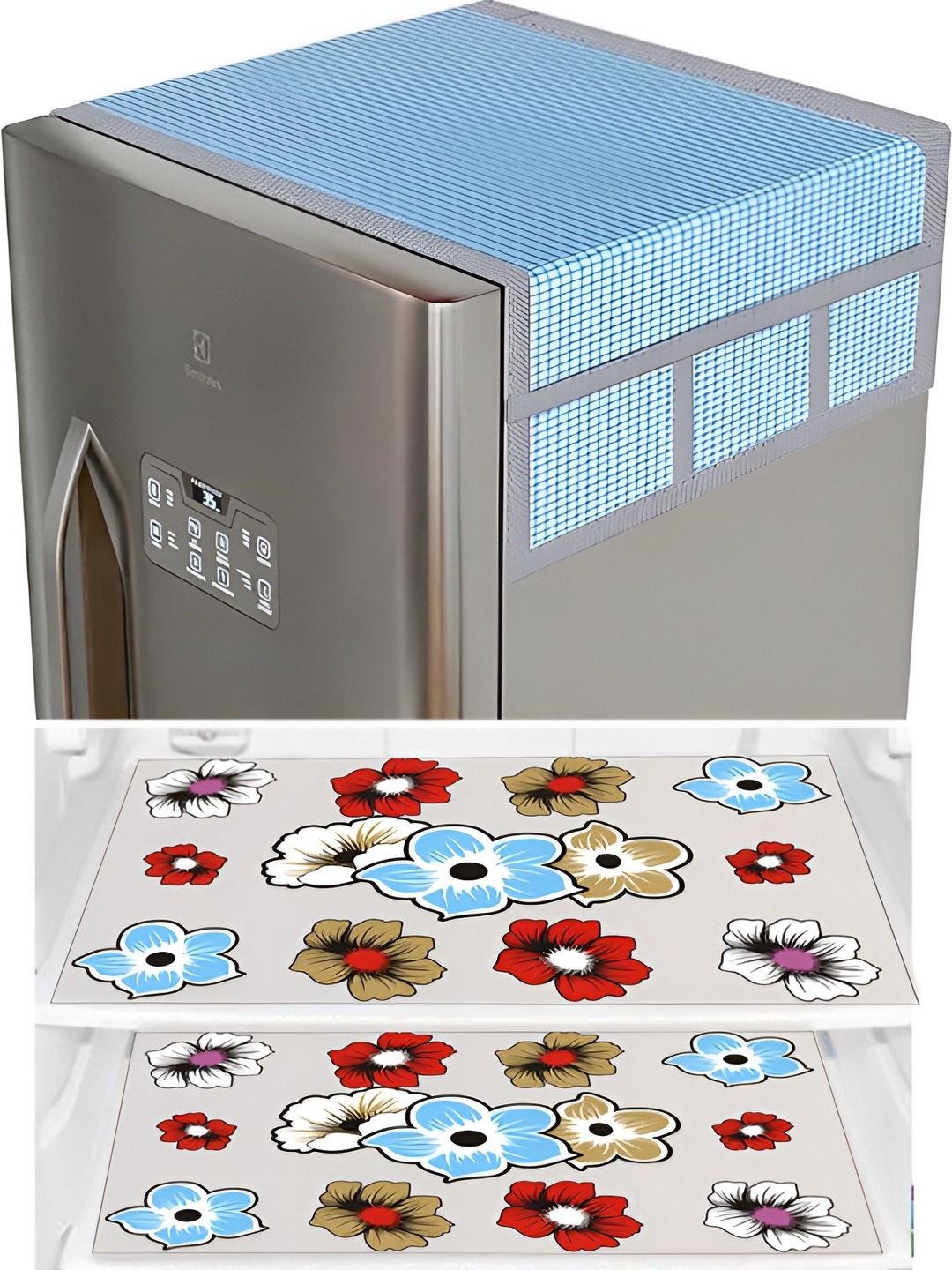 

LooMantha 4-Pcs Blue & Red Printed Fridge Top Cover & Fridge Mats