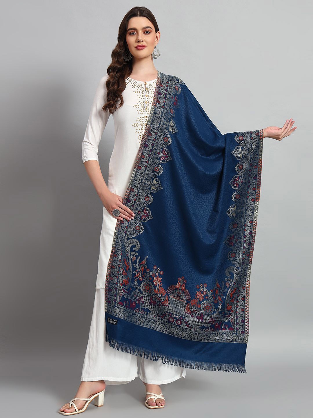 

HANDICRAFT PALACE Women WoollenWoven Design Stole, Blue
