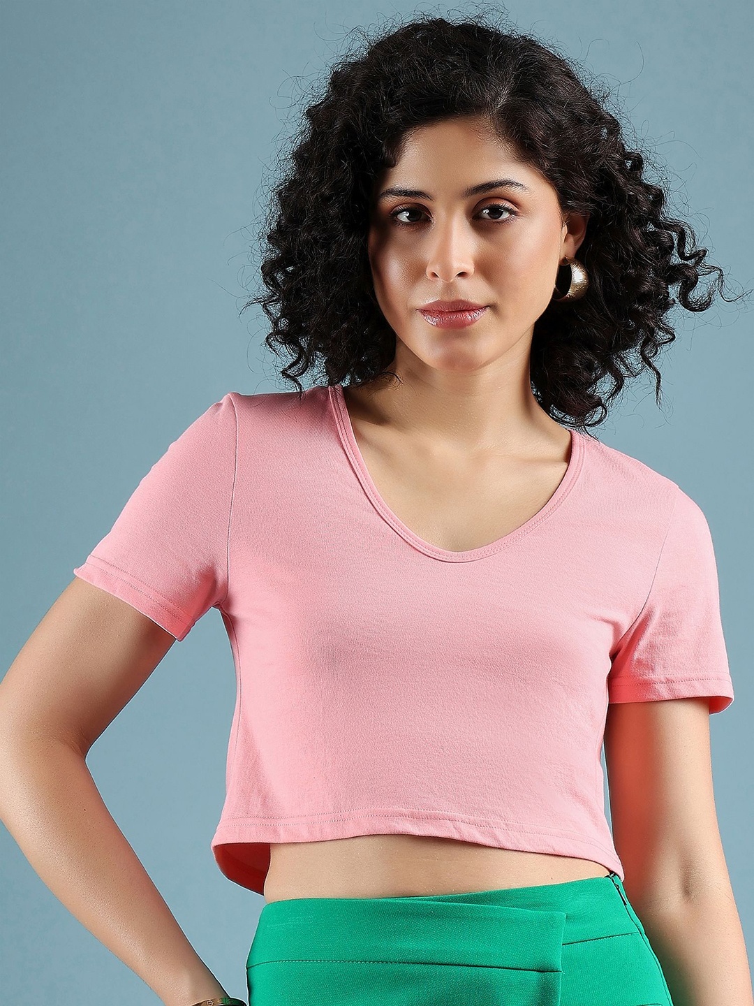 

Mayra Women Solid V-Neck Cotton T-shirt, Pink