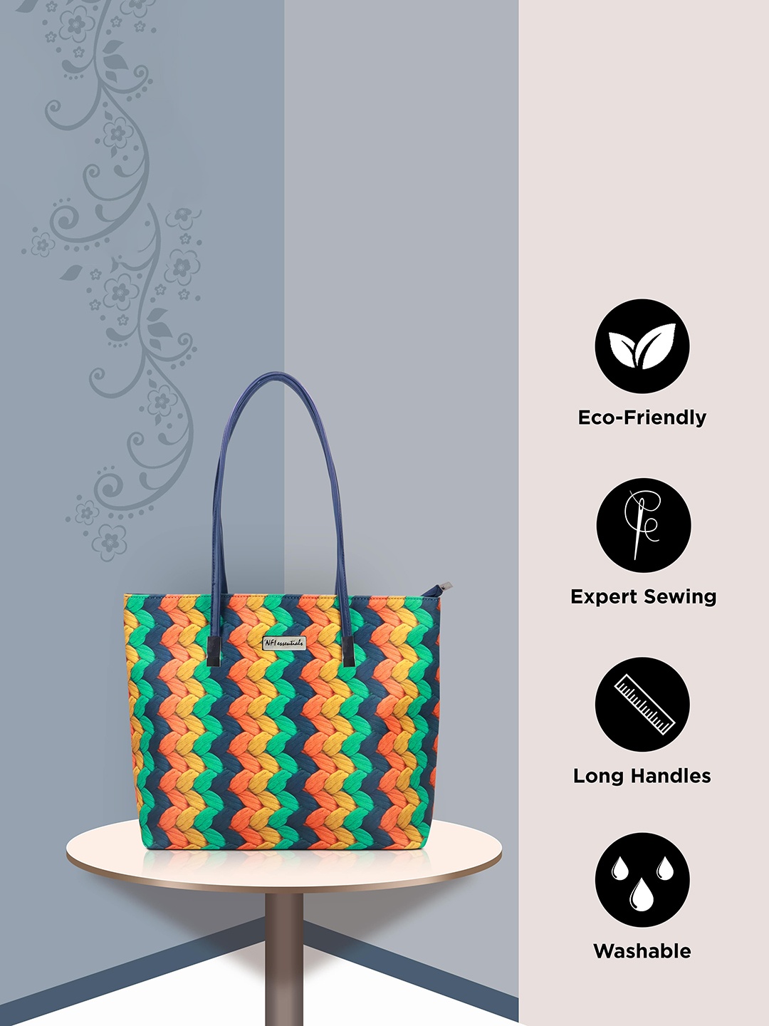 

NFI essentials Women Striped Structured Tote Bag, Navy blue