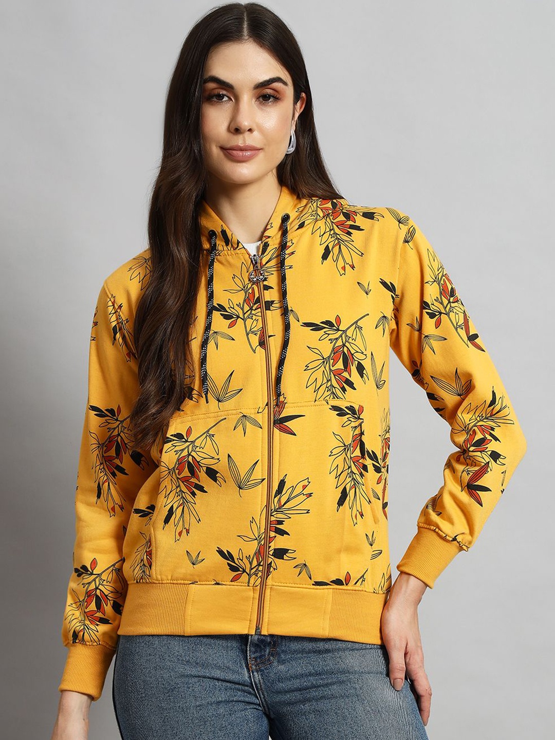 

eWools Women Printed Hooded Sweatshirt, Yellow