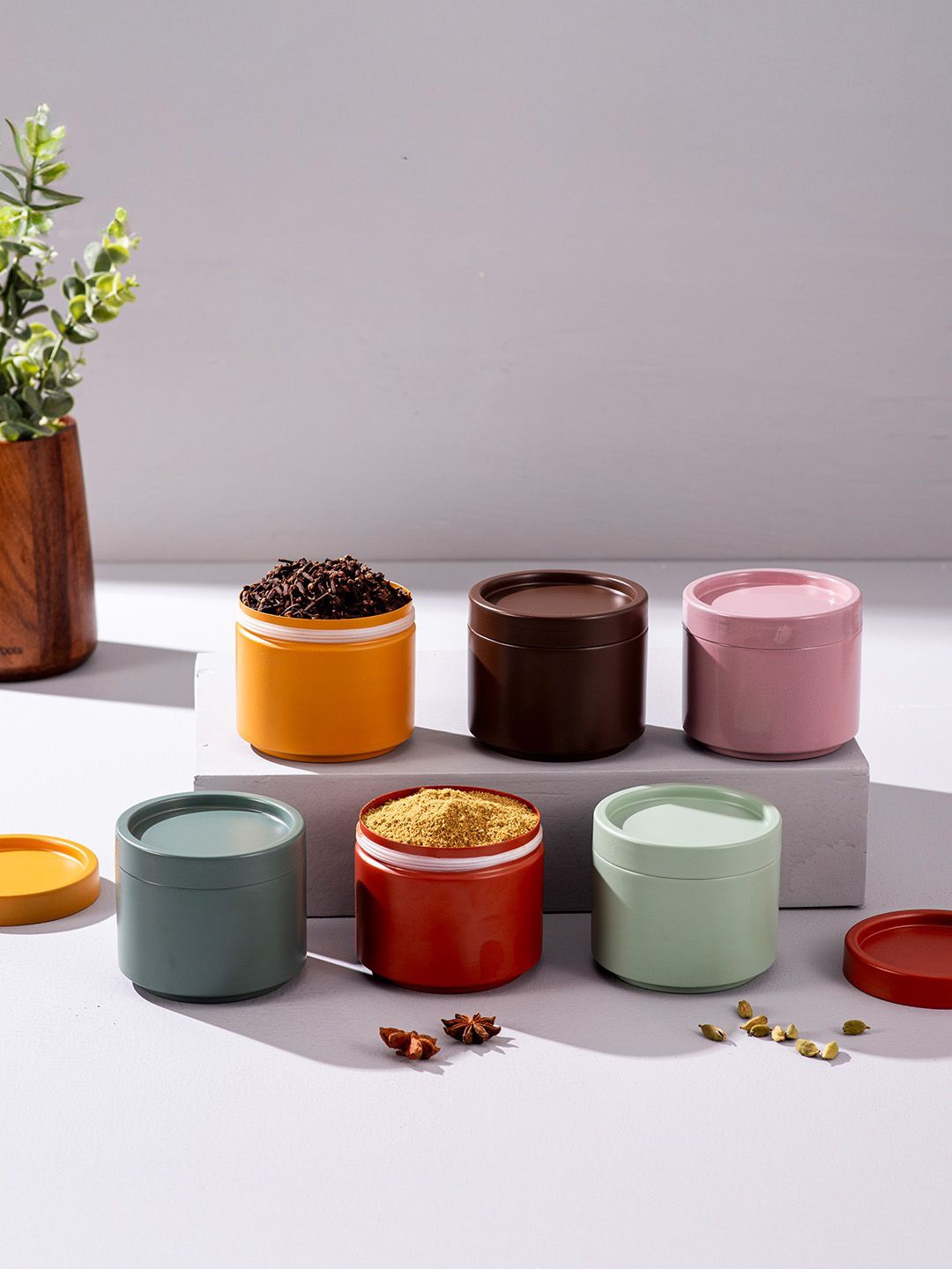 

nestroots Brown & Pink 6 Pieces Canister Jar, Green