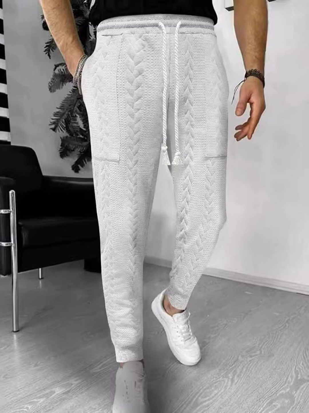 

StyleCast x Revolte Men Mid-Rise Joggers Trousers, White