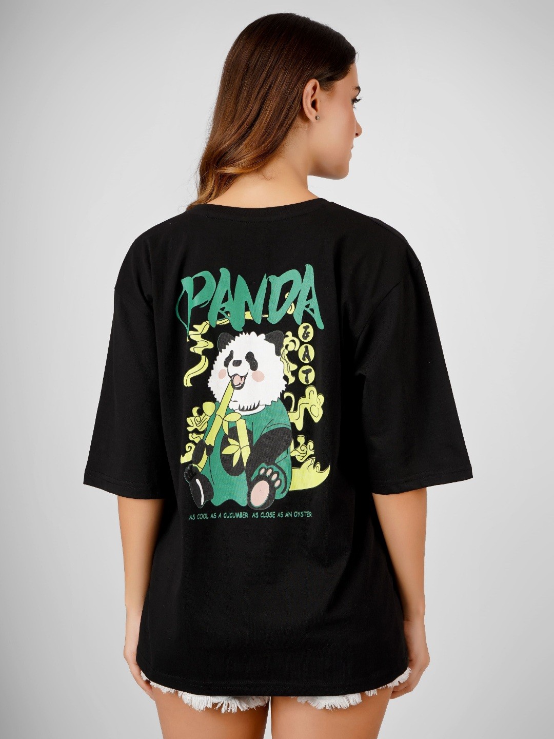 

MIMID Women Graphic Printed Round Neck Cotton Oversized T-shirt, Black