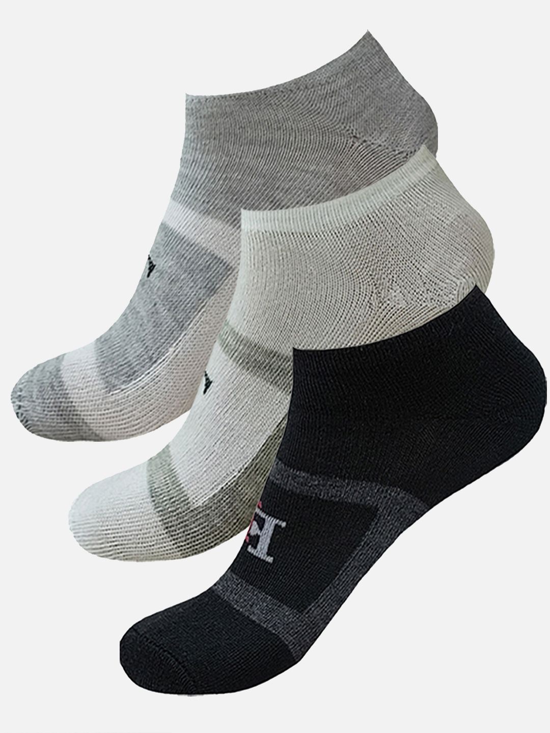 

FIMS Men Pack Of 3 Patterned Ankle-Length Sports Socks, Black