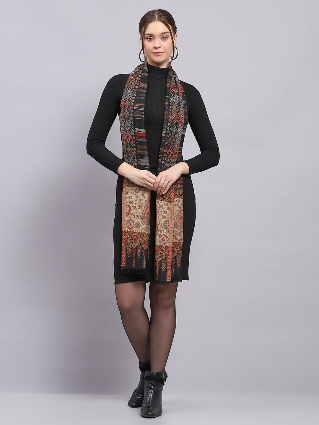 

Monte Carlo Women Woven Design Winter Stole, Black