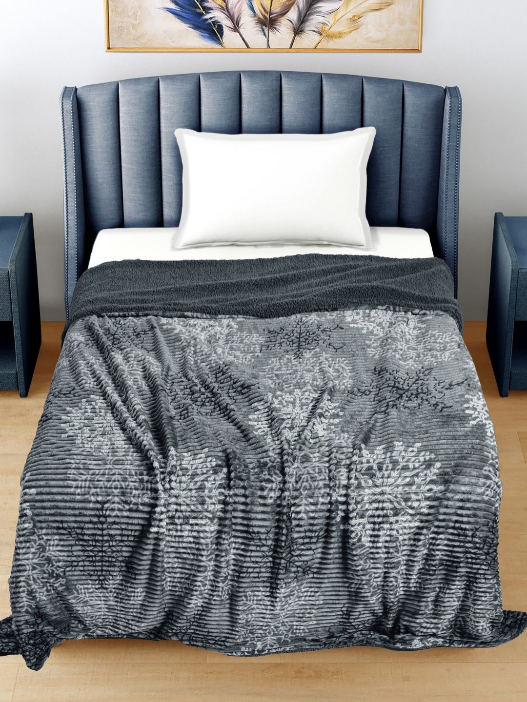 

FABINALIV Grey & White Floral Woollen Mild Winter 400 GSM Single Bed Comforter