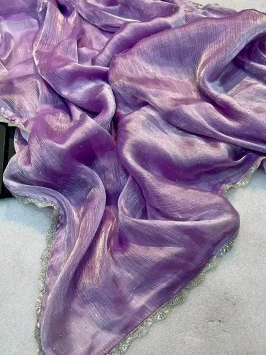 

S.K.C Embellished Beads and Stones Saree, Purple