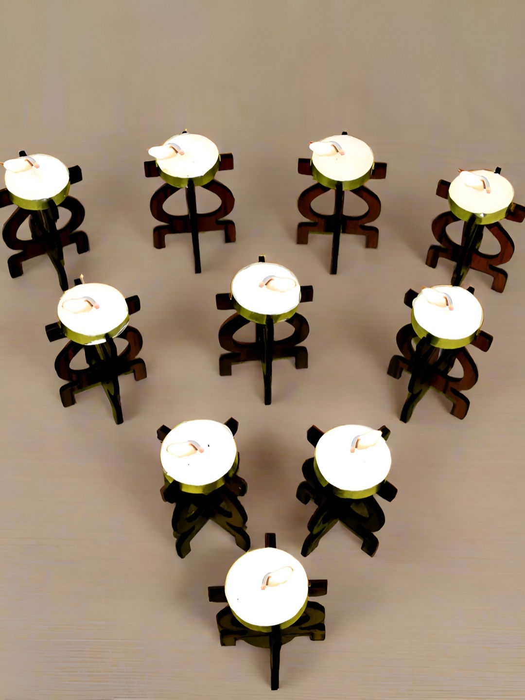 

Indigifts Brown 10 Pieces Candles Diya With Wooden Stands