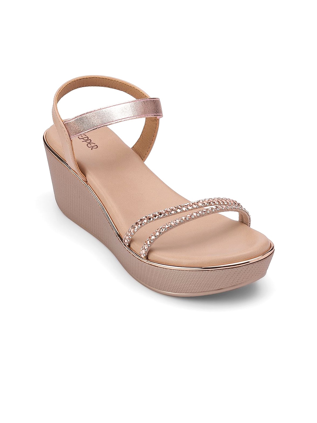 

PEPPER Embellished Wedge Heel Sandals, Rose gold