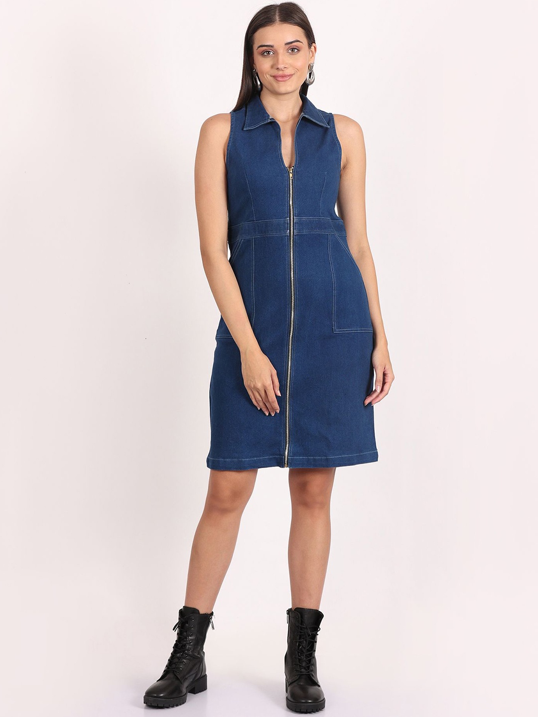 

SUMAVI-FASHION Women Denim A-Line Cotton Dress, Blue