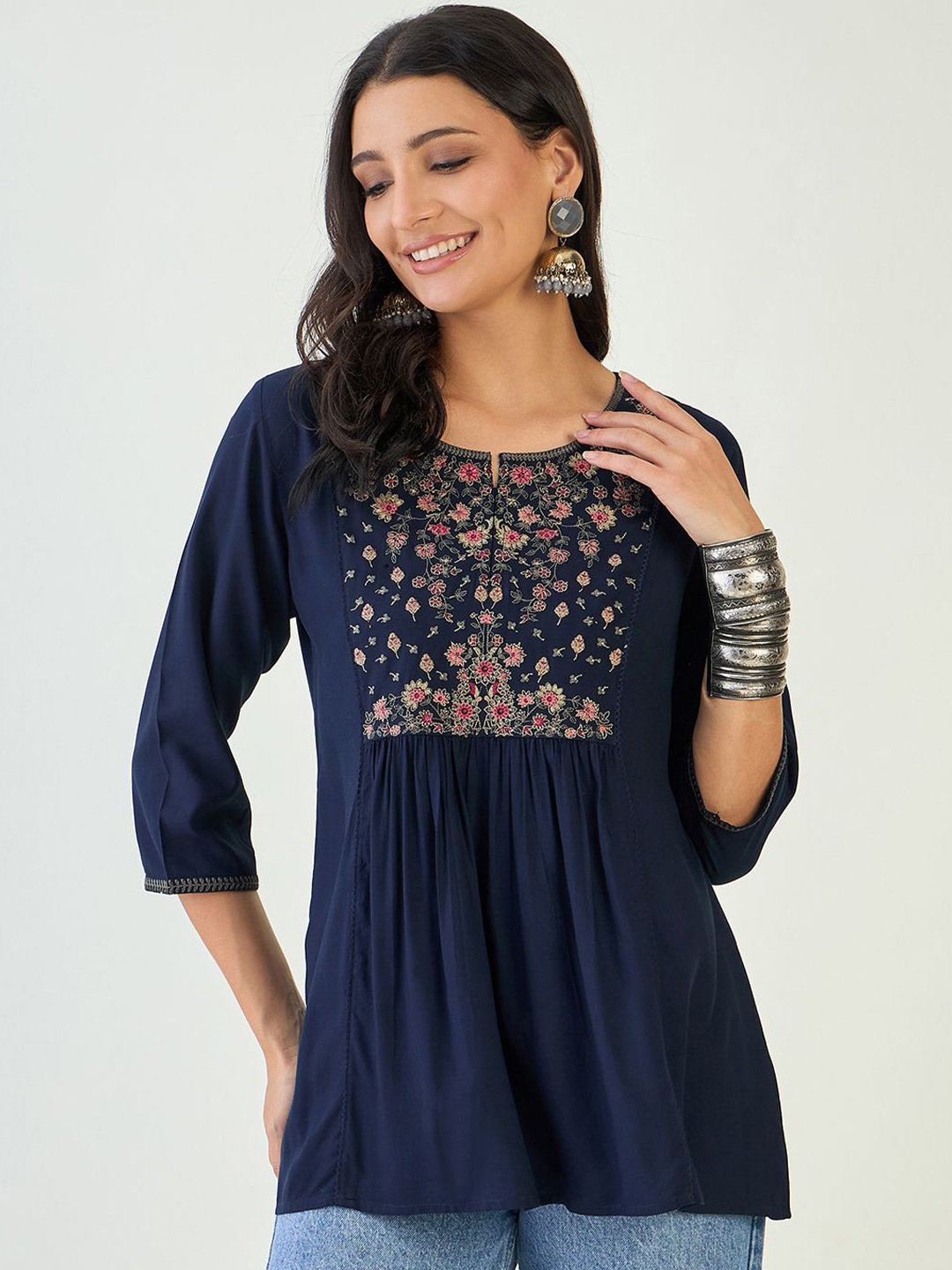 

Anouk Women Embroidered Gathered Top, Blue