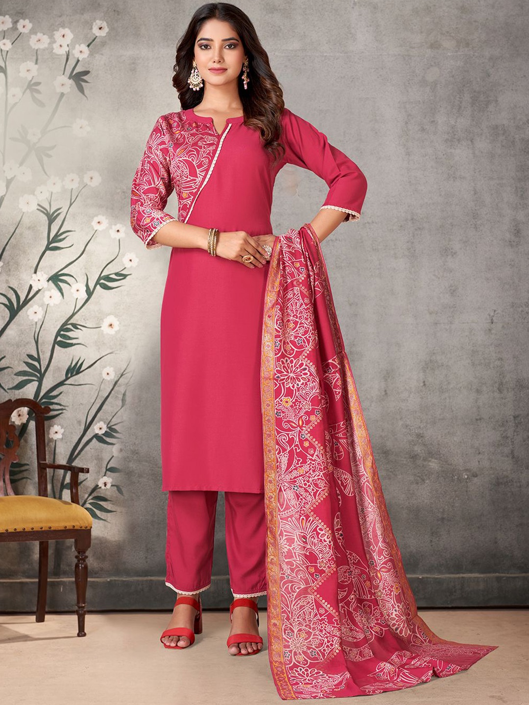 

KALINI Women Ethnic Motifs Printed Regular Kurta with Palazzos & With Dupatta, Pink