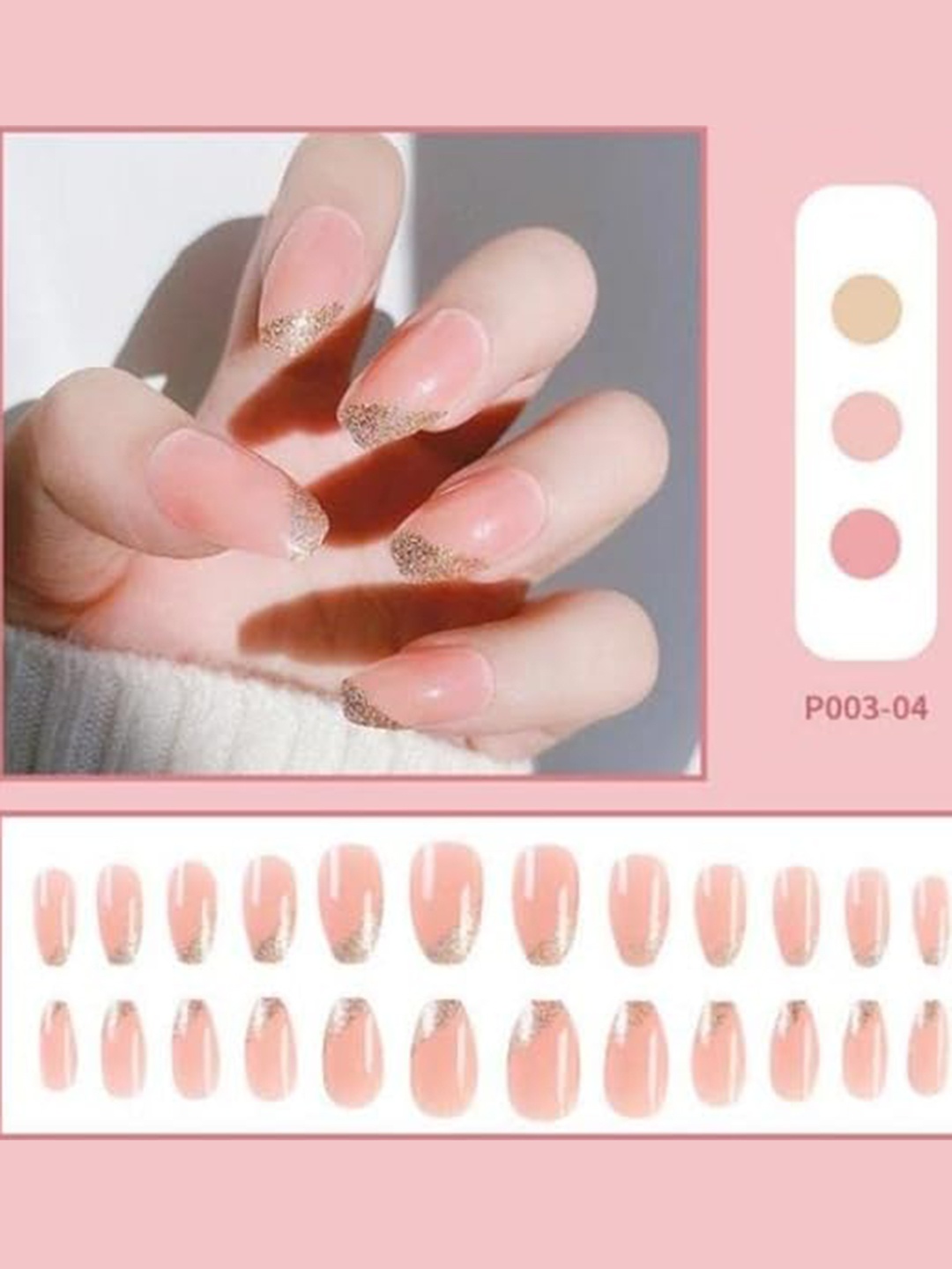 

Coslifestore 24 Pcs Press On Ready To Use Acrylic Gel Nails - Subtle Gold & Pink Coffin 4