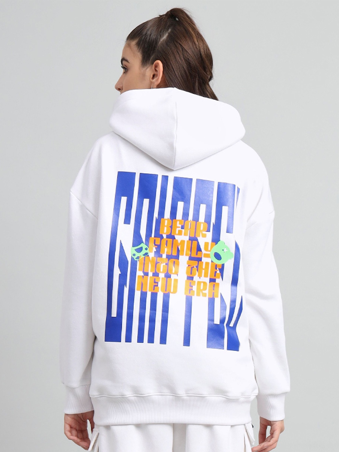 

GRIFFEL Women Typography Printed Hooded Sweatshirt, White