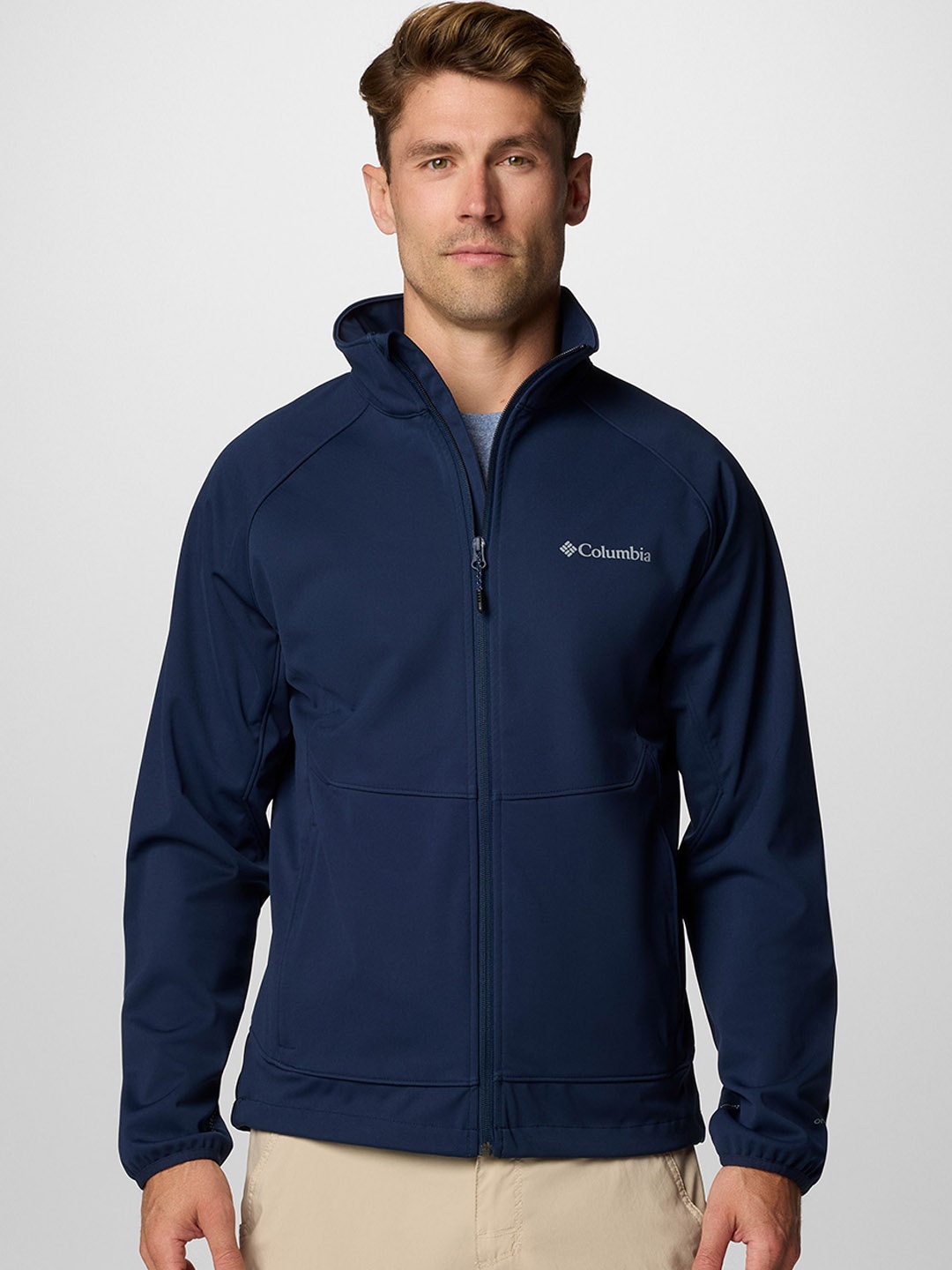 

Columbia Men Mock Collar Solid Sports Bomber Jacket, Navy blue