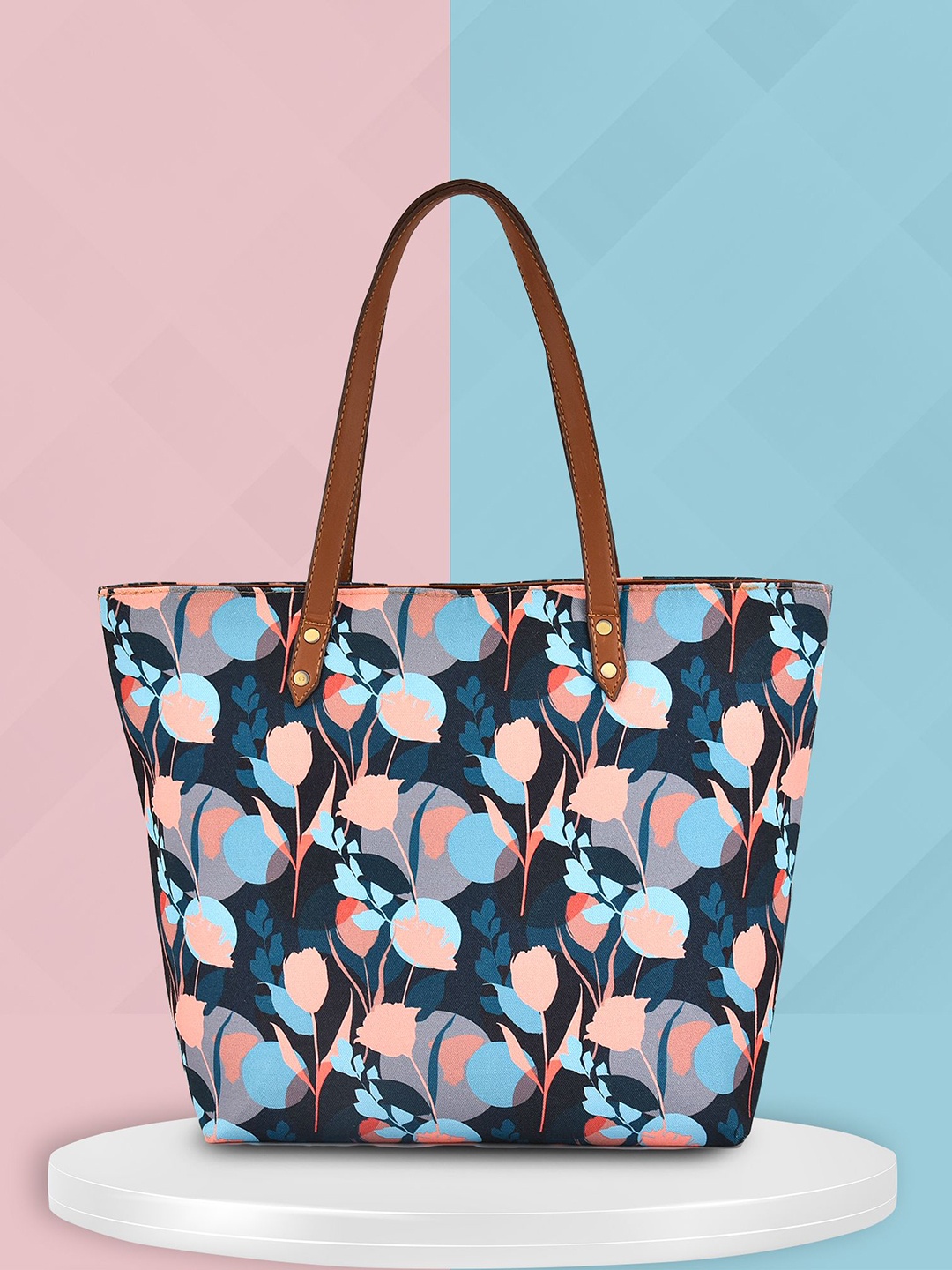 

DressBerry Women Floral Printed Structured Tote Bag, Navy blue