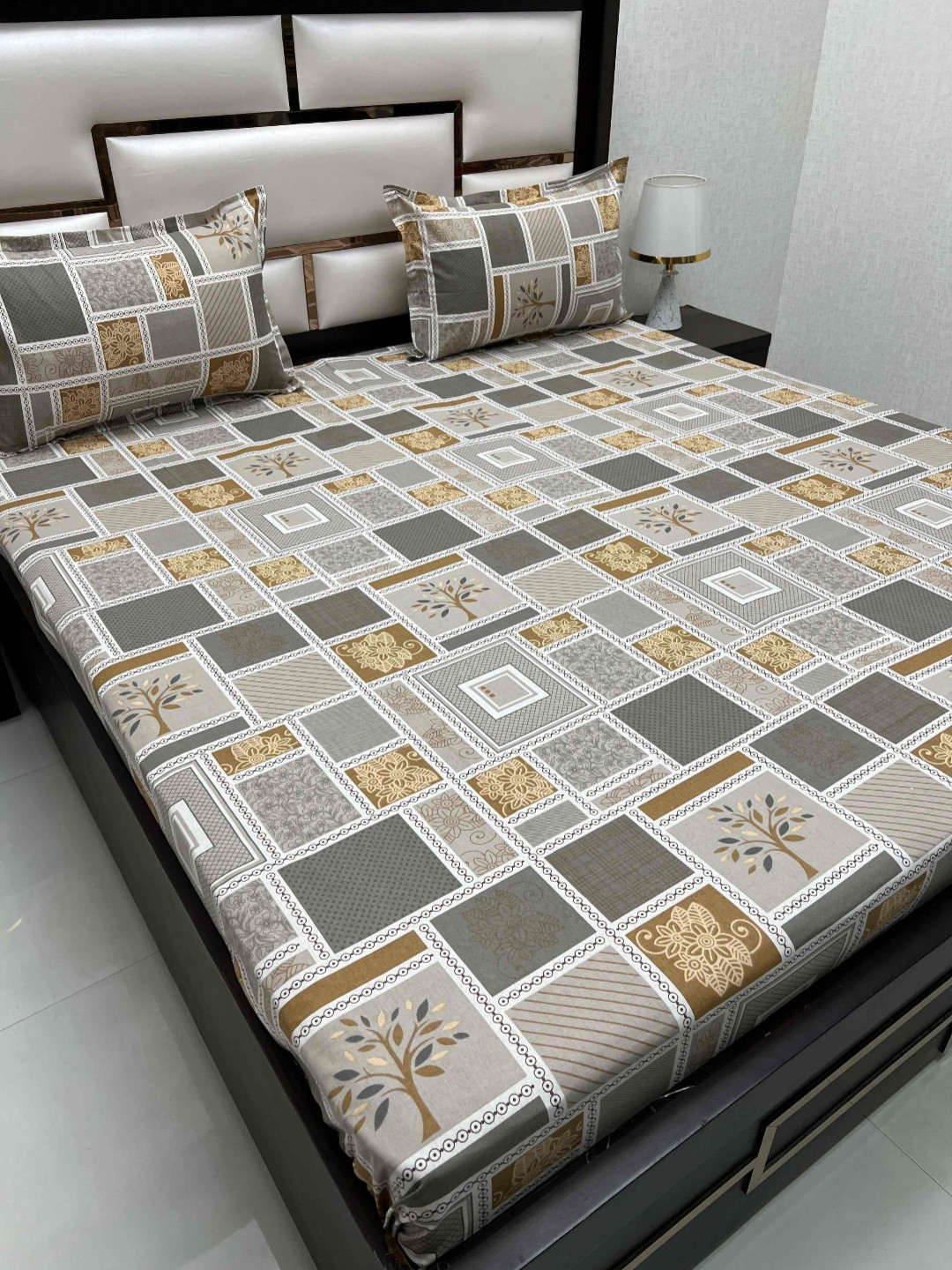 

Pure Decor Grey Ethnic Motifs 300 TC Pure Cotton Queen Bedsheet Set 2.28 m x 2.54 m