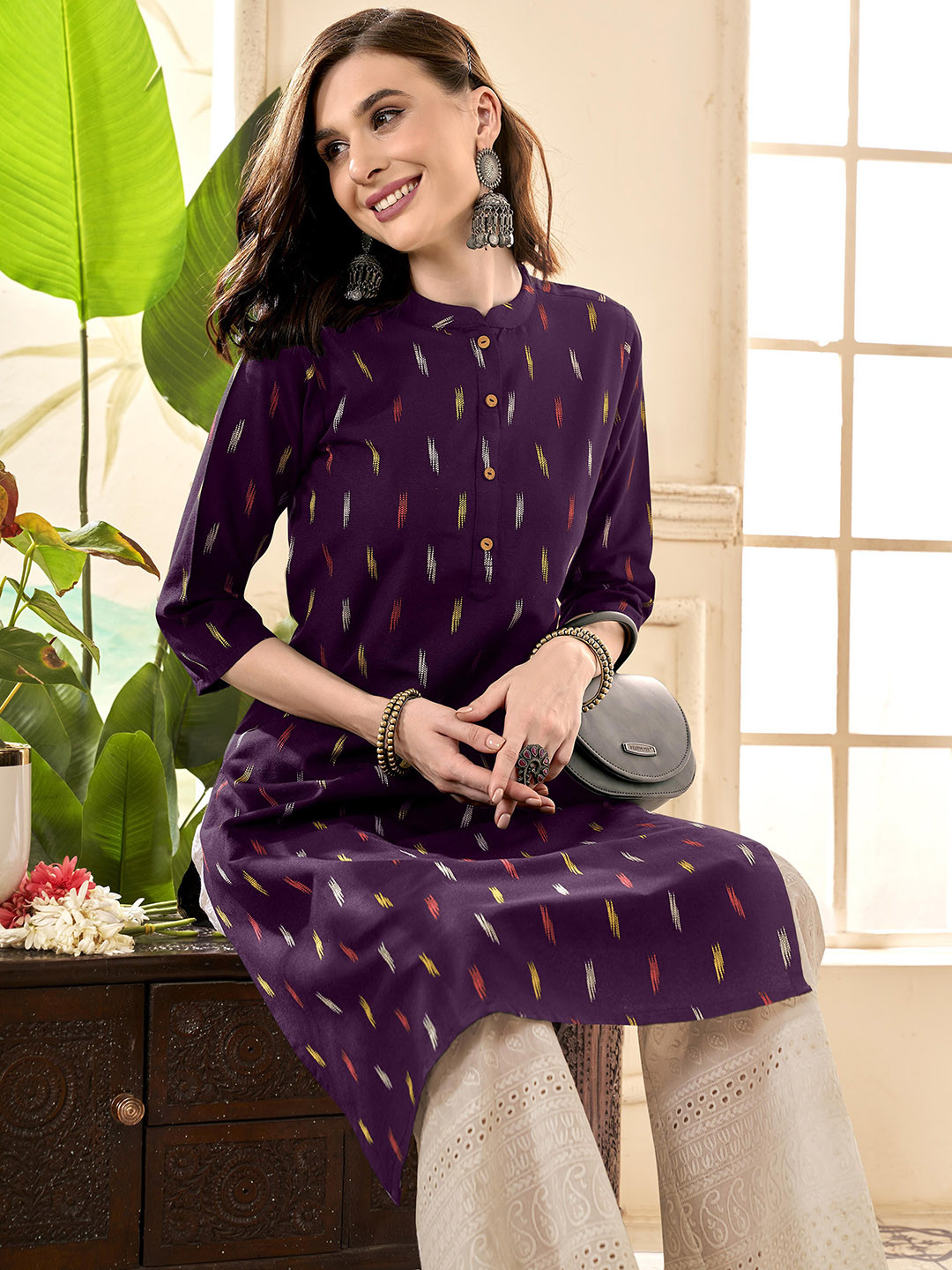 

Anouk Purple Abstract Printed Pure Cotton Straight Kurta