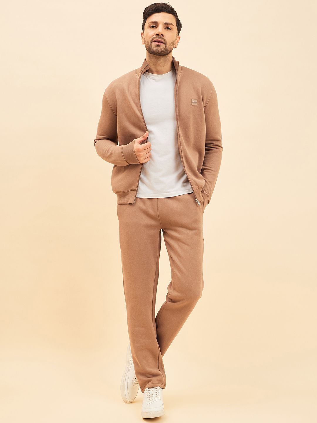 

Sweet Dreams Men Mock Collar Cotton Tracksuits, Beige