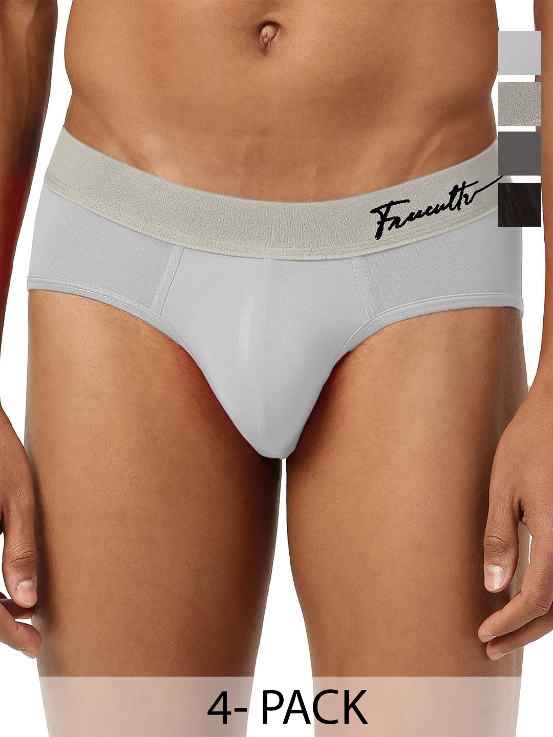 

FREECULTR Men Pack Of 4 Anti Bacterial Micromodal Basic Briefs, Grey
